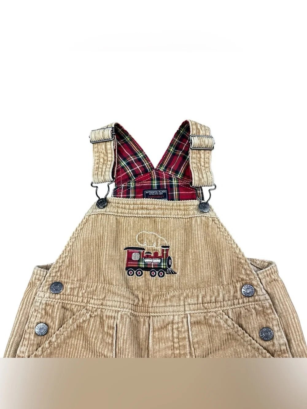 The Children’s Place Boys 24M Corduroy Overalls Train Embroidered Plaid